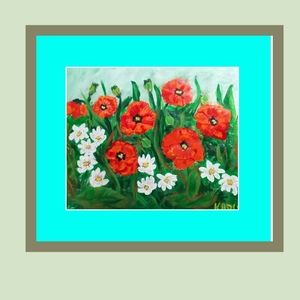 Poppies & Daisies    Large 16" x20"  painting